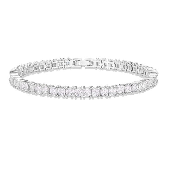 14K Gold Plated Cubic Zirconia Classic Tennis Bracelet In White Gold - Picture 5 of 5
